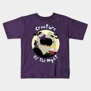 Creature of the Night Black Cat Witch Halloween Art Kids T-Shirt